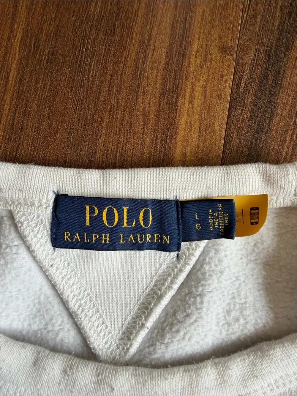 Polo Ralph Lauren Crewneck Sweatshirt White Navy Pony Mens L Stained